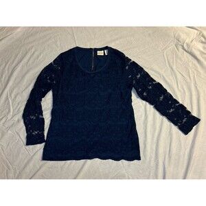 Chicos navy blue lace shirt silver zipper size 1 dressy casual teacher